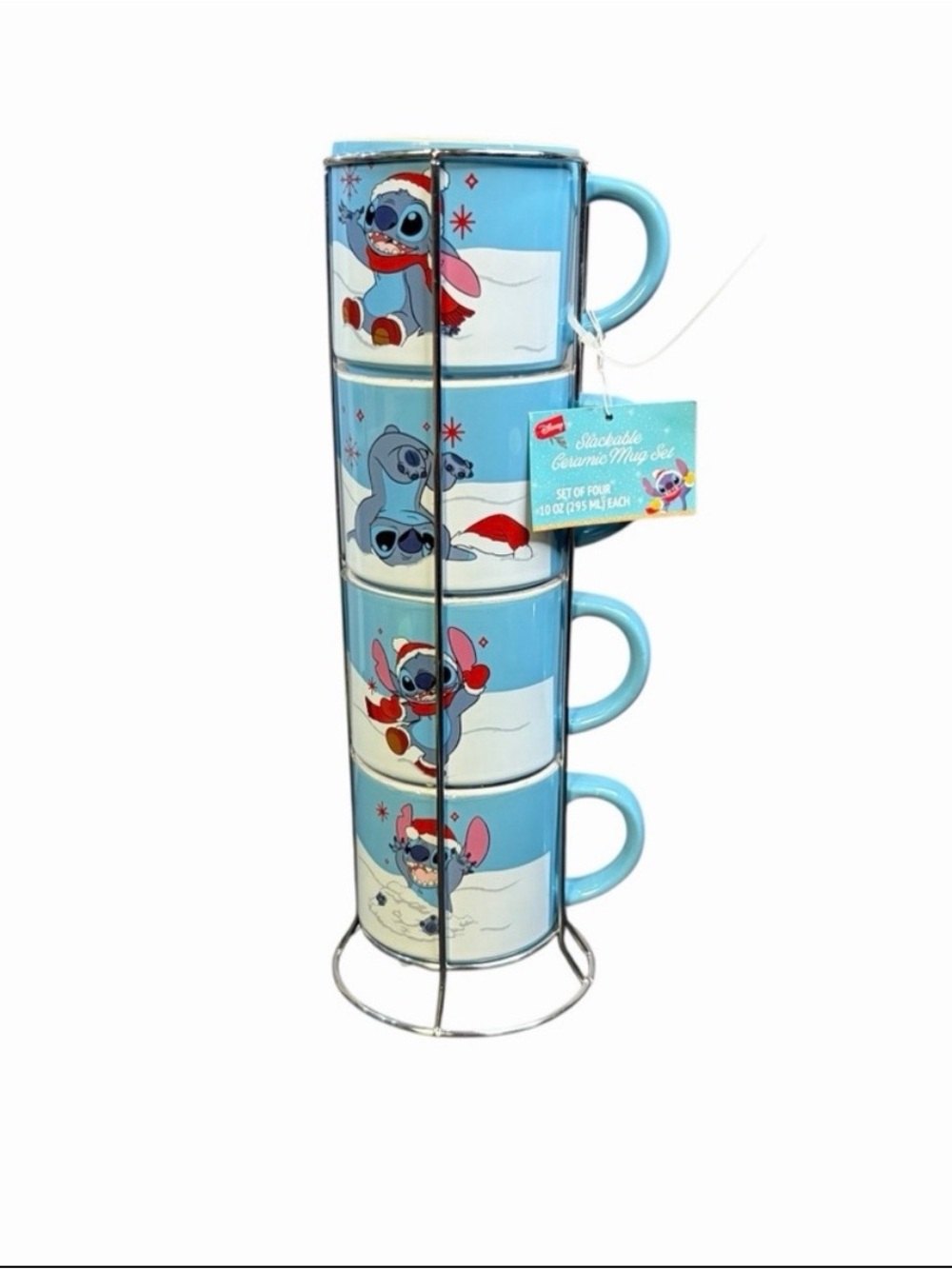 DISNEY LILO & STITCH HOLIDAY STACKABLE MUG SET WITH STAND — SET OF 4 — NWT - Picture 2 of 7